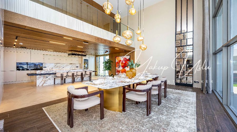 Modern spacious living room with open kitchen Kargicak villa Alanya Master bedroom en-suite bathroom luxury villa Kargicak Alanya