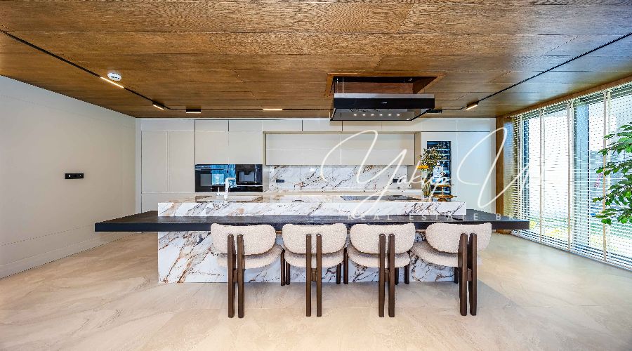 Modern spacious living room with open kitchen Kargicak villa Alanya Master bedroom en-suite bathroom luxury villa Kargicak Alanya