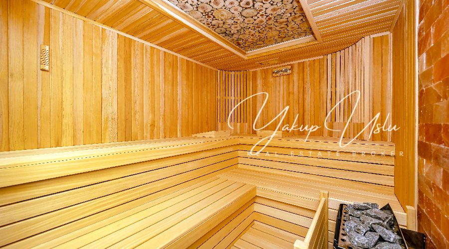 Turkish hammam sauna fitness center luxury villa Kargicak Alanya Professional massage room hobby space basement Kargicak villa