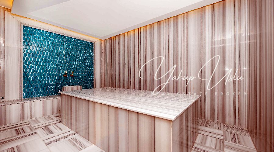 Turkish hammam sauna fitness center luxury villa Kargicak Alanya Professional massage room hobby space basement Kargicak villa